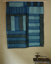 藍寄せ切れ布画(古麻+ 古絹)